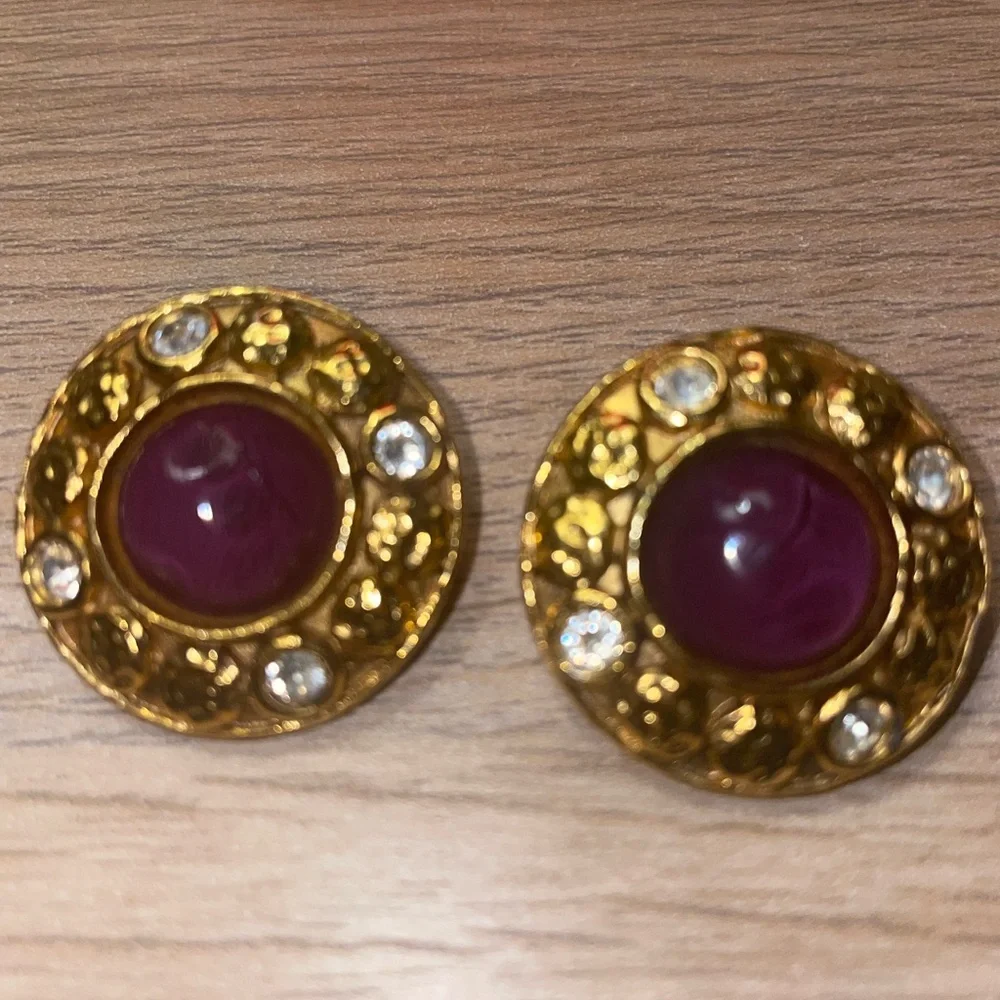 CHANEL Gold and Purple Earrings - Picture 1 of 6